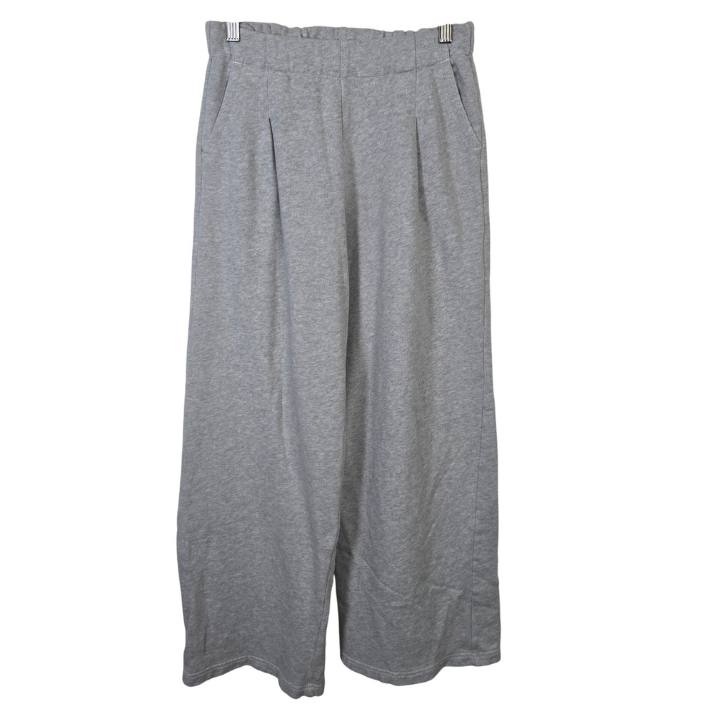 Aerie Women XS Gray Pleated Wide Leg Sweatpants High Rise Fleece Loungewear